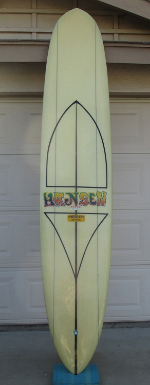 Deck of 1968 Hansen Superlight Pintail Vintage Surfboard