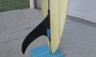 Fin of 1968 Hansen Superlight Pintail Vintage Surfboard,viewed from other side.